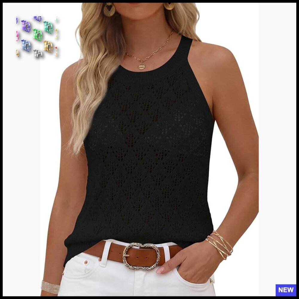 Crochet Sleeveless Sweater Vest Hollow Out Lightweight Boho Chic Summer Top